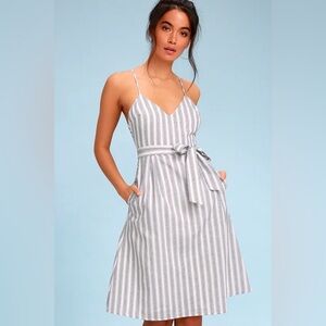 Lulus Nelson Black and White Striped Midi Dress